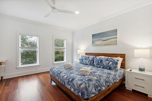 bedroom featuring dark hardwood / wood-style floors and multiple windows