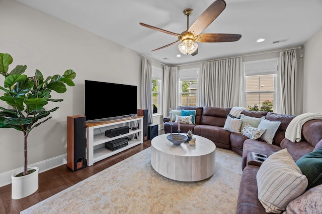 255 Saxony Loop, Summerville, SC 29486 - living area with a ceiling fan, baseboards, wood finished floors, and recessed lighting