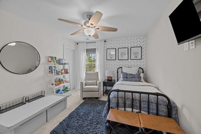 255 Saxony Loop, Summerville, SC 29486 - bedroom featuring carpet floors, an accent wall, and a ceiling fan