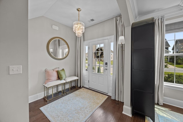 255 Saxony Loop, Summerville, SC 29486 - foyer entrance featuring a chandelier, baseboards, wood finished floors, and lofted ceiling