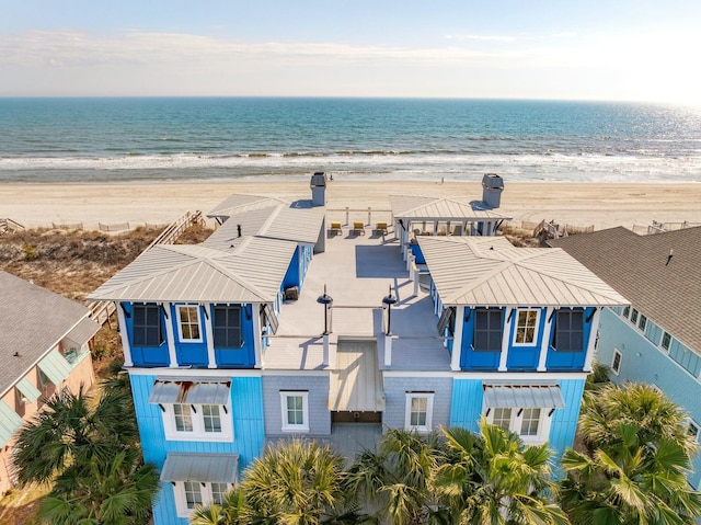 aerial view featuring a beach view and a water view