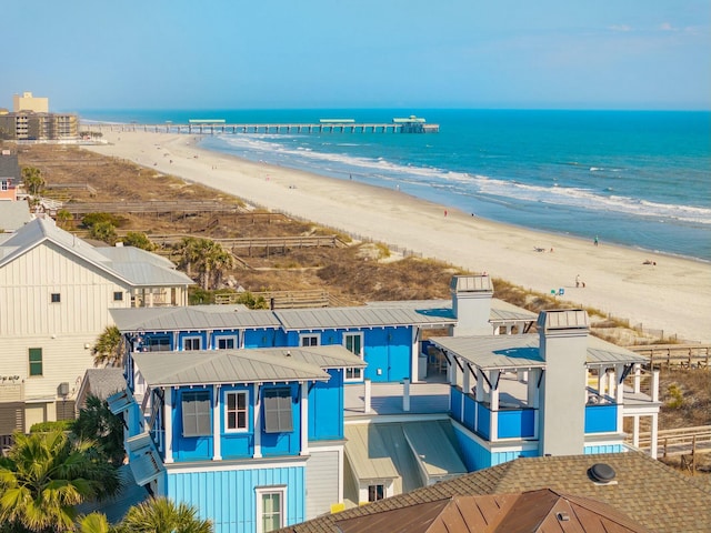 bird's eye view with a view of the beach and a water view