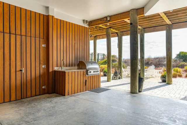 interior space with a sink, exterior kitchen, and a grill