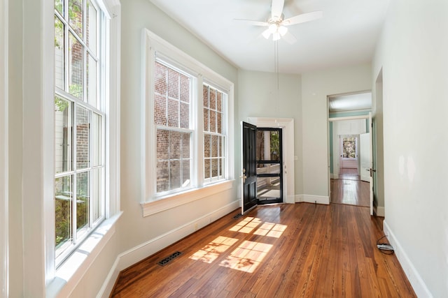 spare room with a wealth of natural light, baseboards, and wood-type flooring