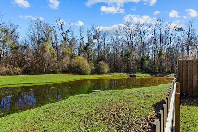 view of yard with a water view