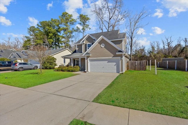 front facade featuring a garage and a front lawn