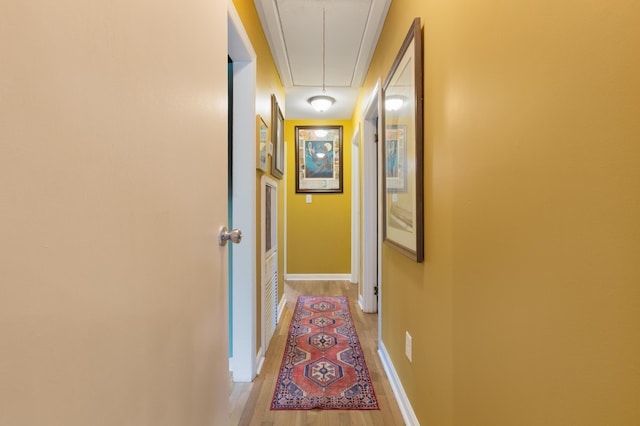 1549 N Avalon Cir, Charleston, SC 29407 - hallway featuring attic access, light wood-style floors, and baseboards