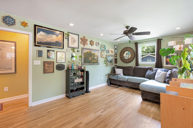 1549 N Avalon Cir, Charleston, SC 29407 - living room with light wood finished floors, baseboards, recessed lighting, and ceiling fan