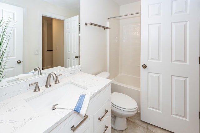 full bath featuring toilet, tile patterned floors, vanity, and shower / bathtub combination