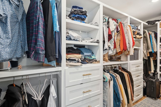 walk in closet with light wood-type flooring