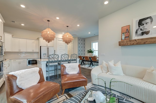 living room with dark wood-type flooring