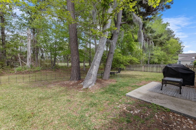 view of yard featuring a patio and fence