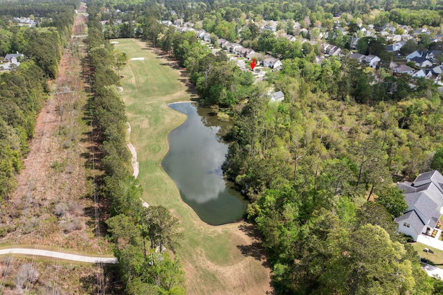 birds eye view of property with a water view and a residential view