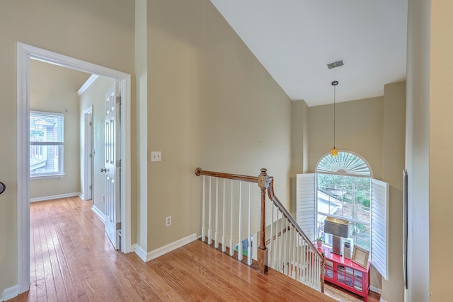 1972 Gray Battery Ct, Mount Pleasant, SC 29464 - corridor with an upstairs landing, hardwood / wood-style floors, and high vaulted ceiling