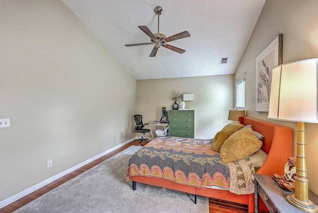 1972 Gray Battery Ct, Mount Pleasant, SC 29464 - bedroom with vaulted ceiling, wood finished floors, a textured ceiling, and ceiling fan