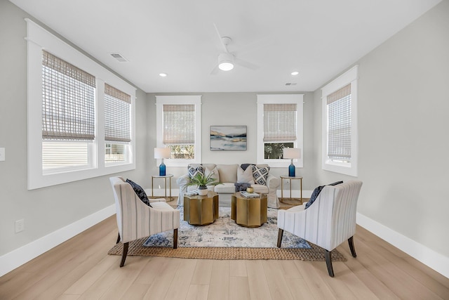 101 Hanover St, Charleston, SC 29403 - sitting room with wood finished floors, a ceiling fan, healthy amount of natural light, and recessed lighting