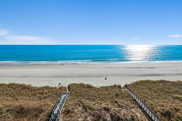 view of water feature featuring a beach view