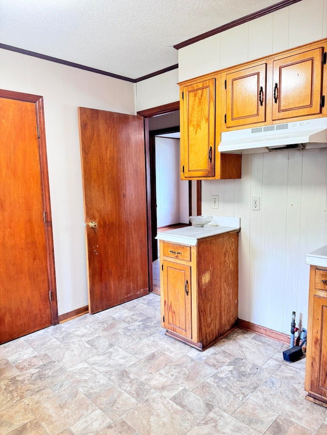 kitchen featuring crown molding and a textured ceiling