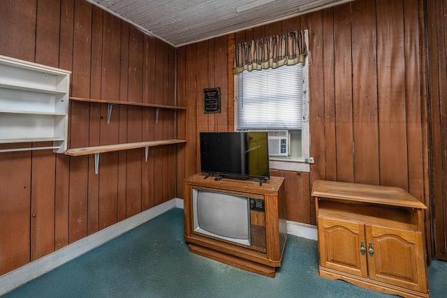 200 Fishburne St, Charleston, SC 29403 - unfurnished office with wood walls, carpet flooring, cooling unit, and wooden ceiling