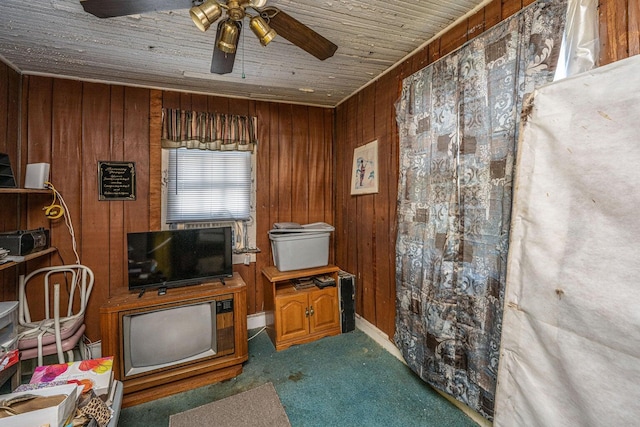 200 Fishburne St, Charleston, SC 29403 - office with carpet floors, wooden walls, ceiling fan, and wooden ceiling