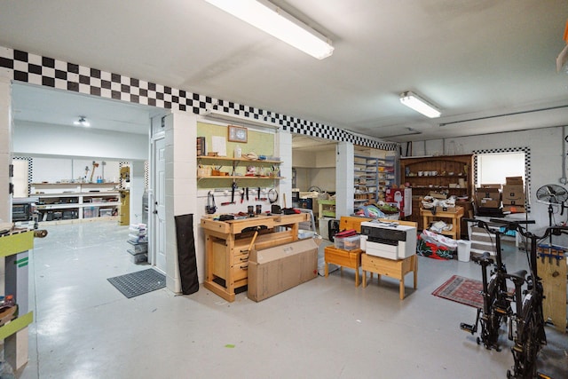 interior space featuring a workshop area