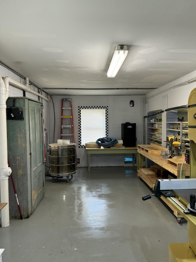 basement featuring a workshop area