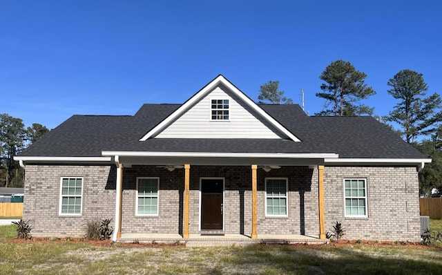 view of front facade with central AC and ceiling fan