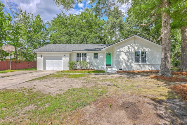131 Ponderosa Dr, Ladson, SC 29456 - ranch-style house with crawl space, driveway, a garage, and fence