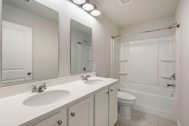 full bathroom with tile patterned flooring, vanity, toilet, and bathing tub / shower combination