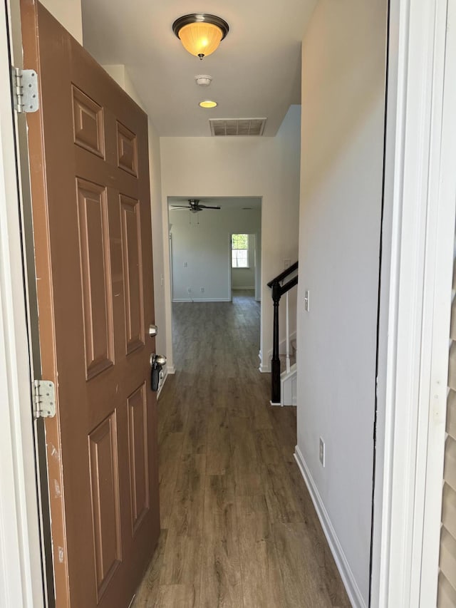1208 N University Dr Unit A, Ladson, SC 29456 - hall with an upstairs landing, wood finished floors, attic access, baseboards, and visible vents