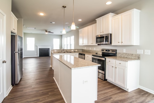 kitchen featuring stainless steel appliances, a sink, plenty of natural light, a ceiling fan, and recessed lighting