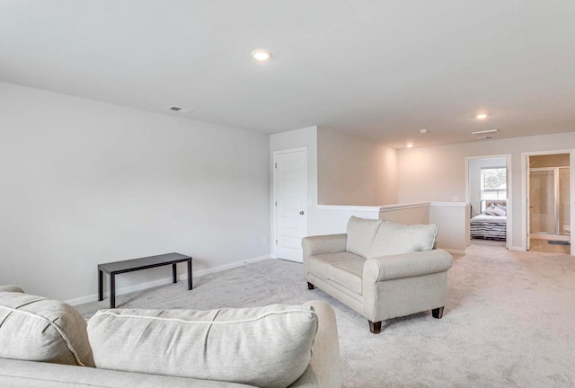 living room with light carpet