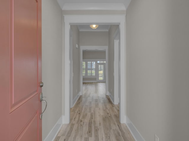 253 River Martin Ct, Summerville, SC 29483 - hall featuring ornamental molding, baseboards, and light wood finished floors