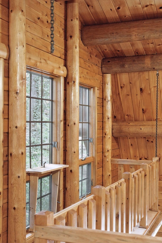 details with beamed ceiling and wood ceiling