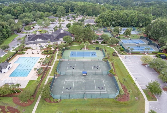 aerial view of a pool