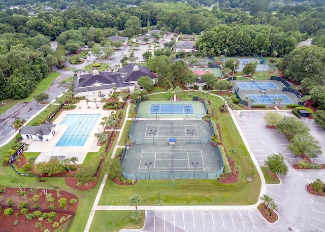 aerial view of a pool