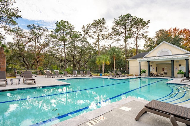 view of swimming pool featuring a patio