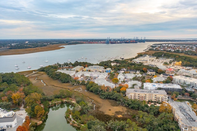 aerial view with a water view