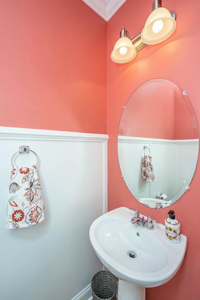 bathroom with ornamental molding and sink