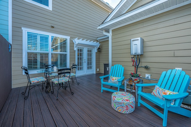 wooden terrace with french doors