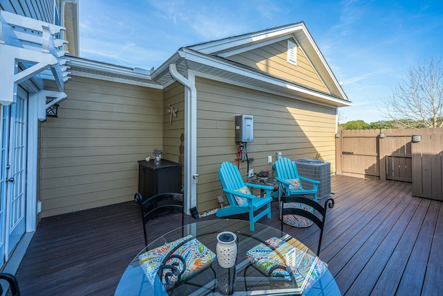 wooden deck featuring central AC