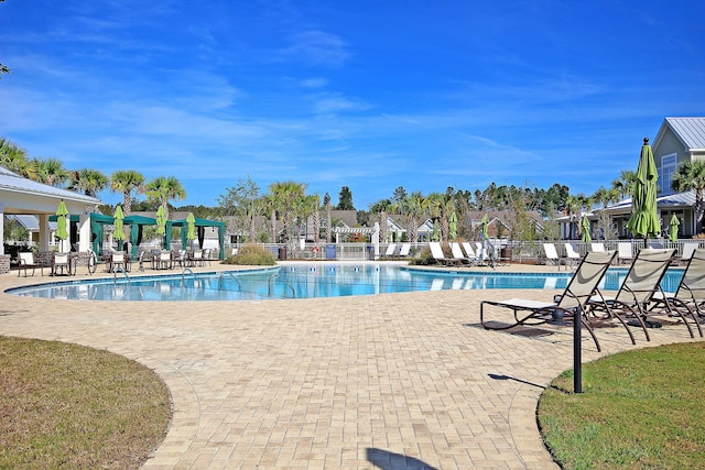 view of swimming pool with a patio