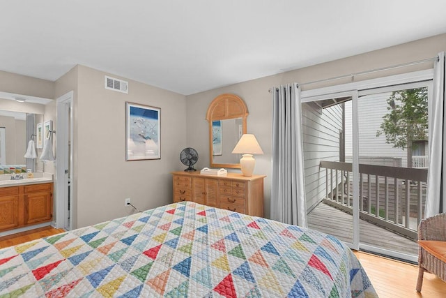 1627 Live Oak Park, Seabrook Island, SC 29455 - bedroom featuring light wood-style flooring, access to outside, ensuite bathroom, and a sink