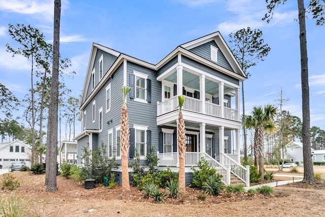 view of front of home with a balcony and a porch