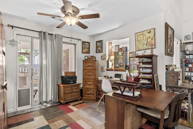 home office featuring ceiling fan