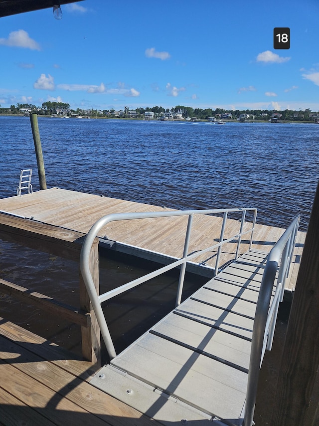 view of dock with a water view