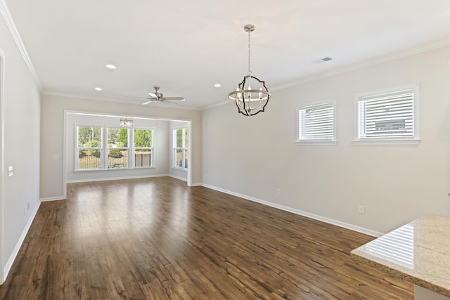 interior space featuring ornamental molding, visible vents, and a healthy amount of sunlight