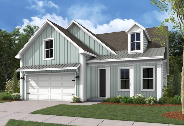 view of front facade featuring a front yard and a garage