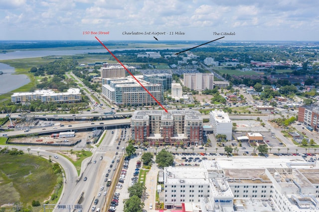 bird's eye view featuring a water view