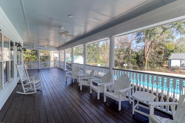 wooden terrace with ceiling fan